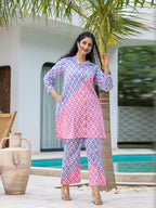 Yufta Purple & Pink Colour blocking Co Ord Set | Grocsy