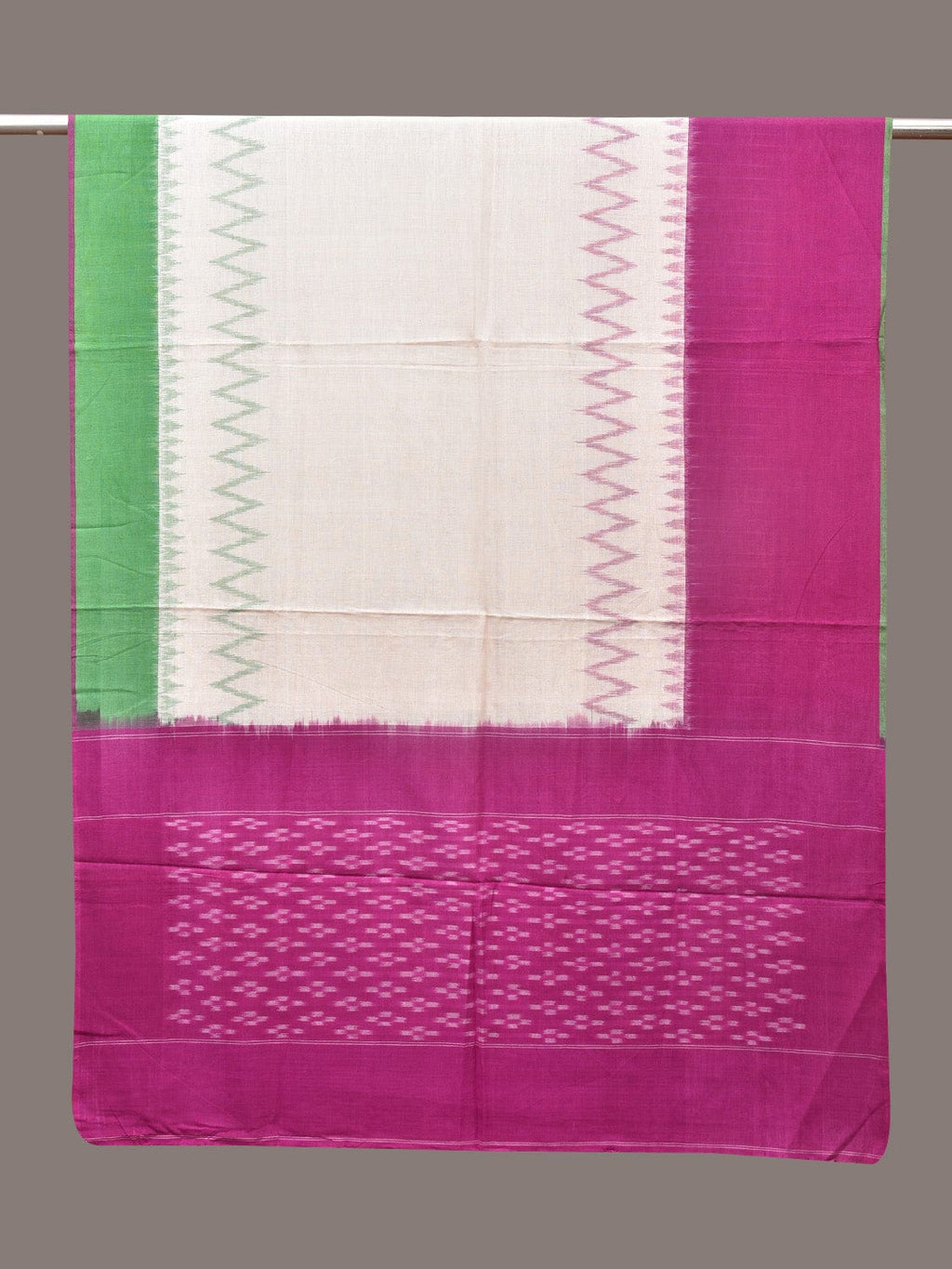 Purple and White Pochamaplly Ikat Cotton Handloom Dupatta with Temple Border Design - Global Threads | Grocsy
