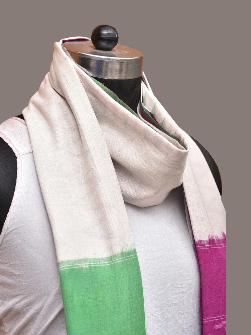 Purple and White Pochamaplly Ikat Cotton Handloom Dupatta with Temple Border Design - Global Threads | Grocsy