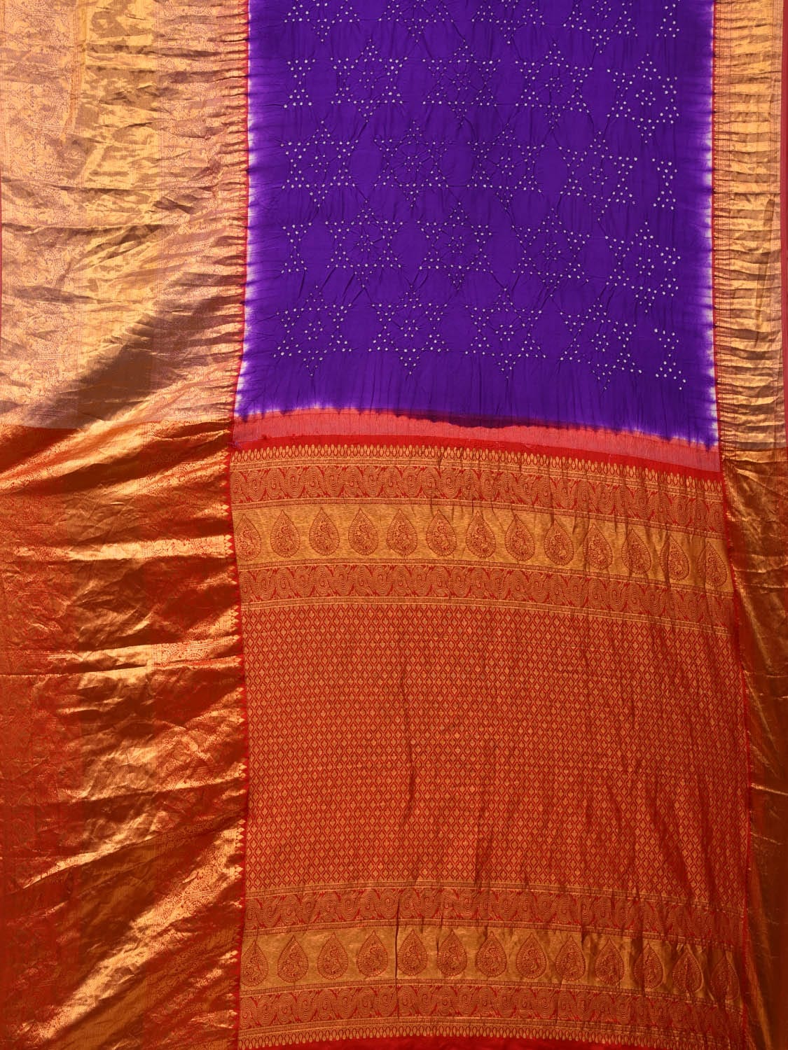 Purple Bandhani Kanchipuram Silk Handloom Saree with Pallu and Border Design - Global Threads | Grocsy