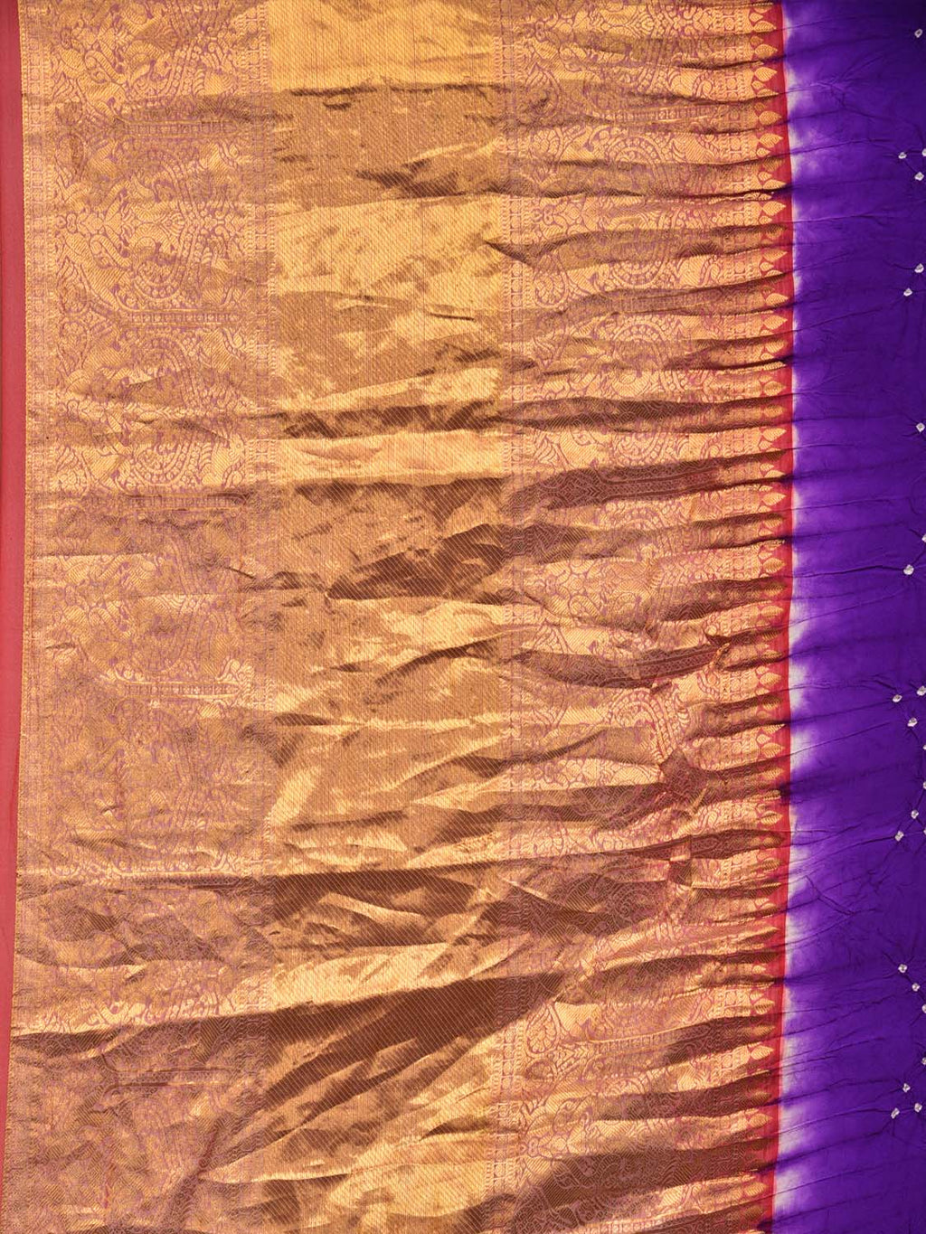 Purple Bandhani Kanchipuram Silk Handloom Saree with Pallu and Border Design - Global Threads | Grocsy