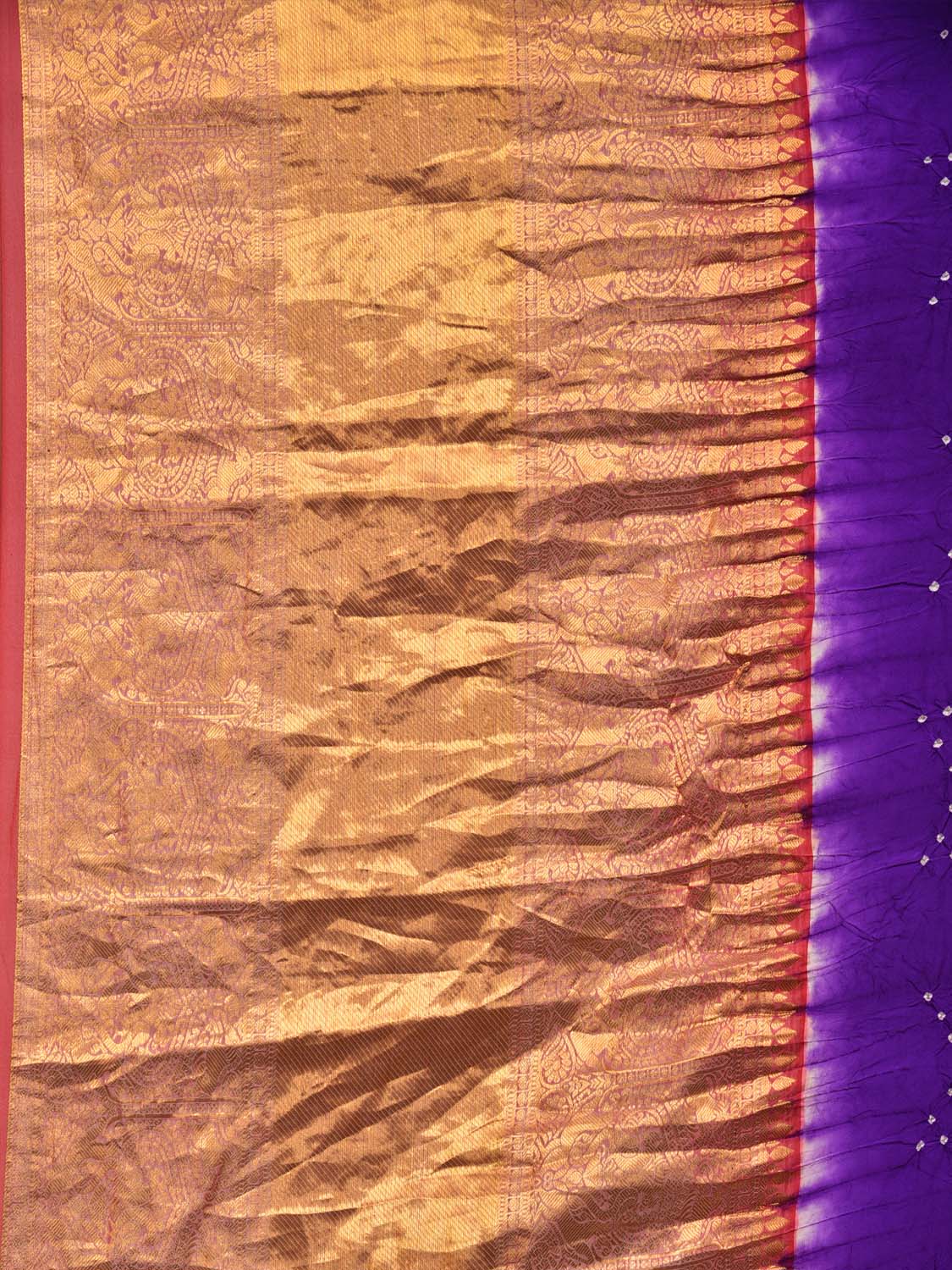Purple Bandhani Kanchipuram Silk Handloom Saree with Pallu and Border Design - Global Threads | Grocsy