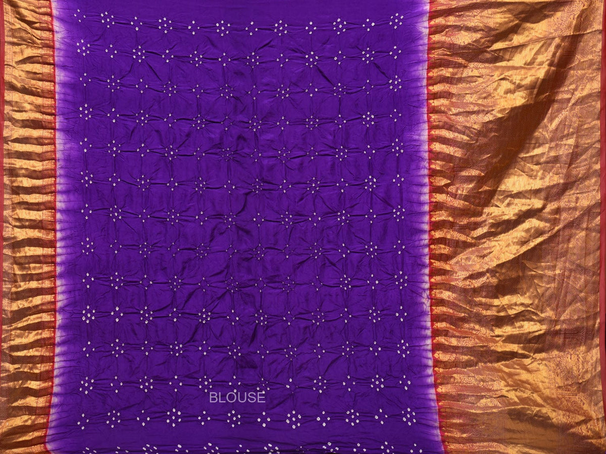 Purple Bandhani Kanchipuram Silk Handloom Saree with Pallu and Border Design - Global Threads | Grocsy