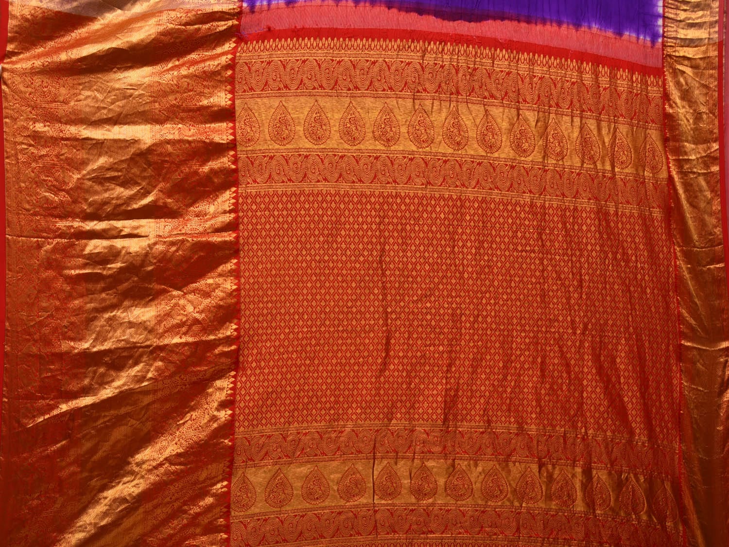 Purple Bandhani Kanchipuram Silk Handloom Saree with Pallu and Border Design - Global Threads | Grocsy