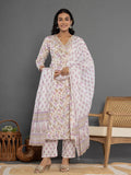 Yufta Purple Beads & Stones Cotton Anarkali Kurta Dupatta Pant Set | Grocsy