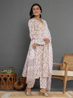 Yufta Purple Beads & Stones Cotton Anarkali Kurta Dupatta Pant Set | Grocsy