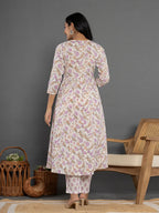 Yufta Purple Beads & Stones Cotton Anarkali Kurta Dupatta Pant Set | Grocsy