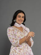 Yufta Purple Beads & Stones Cotton Anarkali Kurta Dupatta Pant Set | Grocsy
