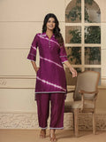 Yufta Purple Chanderi Silk Tie Dye Co-Ord Set | Grocsy