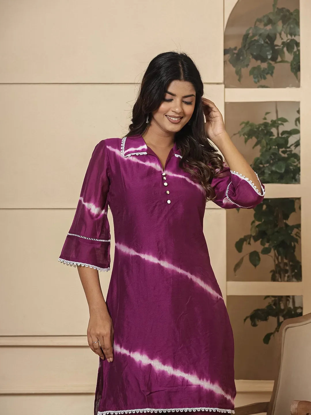 Yufta Purple Chanderi Silk Tie Dye Co-Ord Set | Grocsy