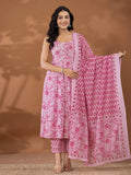 Yufta Purple Cotton Anarkali Square Neck Kurta Dupatta Set | Grocsy