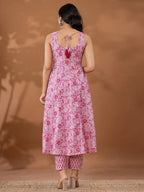 Yufta Purple Cotton Anarkali Square Neck Kurta Dupatta Set | Grocsy