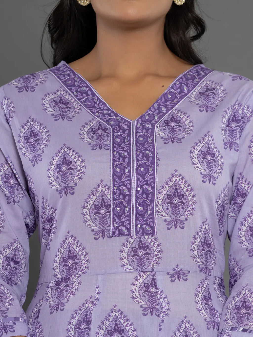Yufta Purple Cotton Ethnic Motifs Kurta Dupatta Set | Grocsy