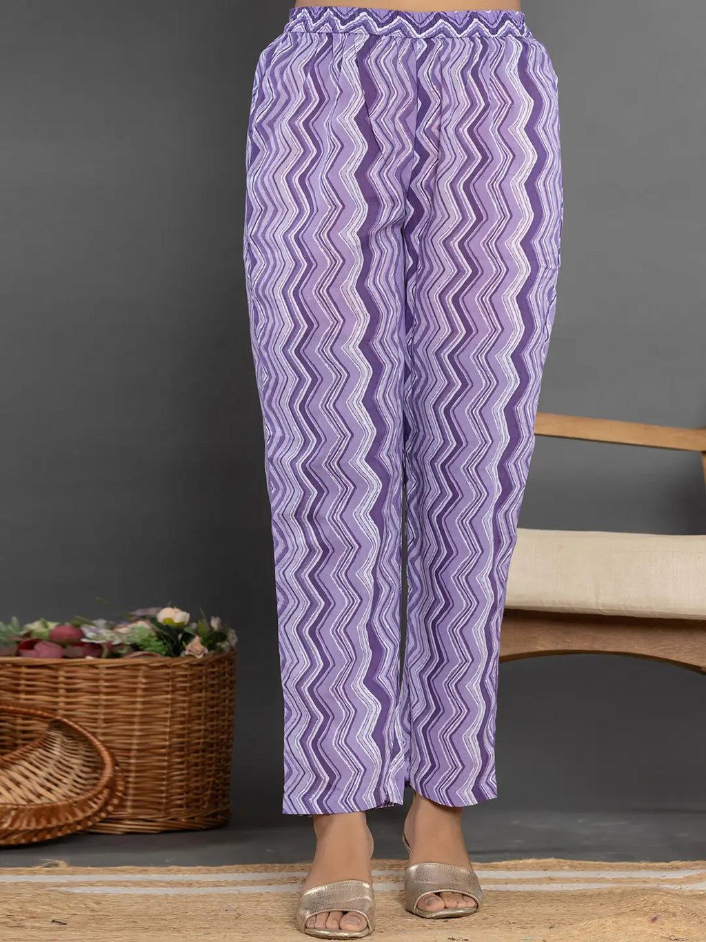 Yufta Purple Cotton Ethnic Motifs Kurta Dupatta Set | Grocsy