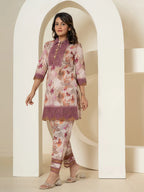 Yufta Purple Cotton Schiffli Co-Ord Set With Lace Detailing | Grocsy