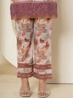 Yufta Purple Cotton Schiffli Co-Ord Set With Lace Detailing | Grocsy