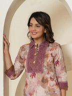 Yufta Purple Cotton Schiffli Co-Ord Set With Lace Detailing | Grocsy
