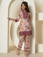 Yufta Purple Cotton Schiffli Co-Ord Set With Lace Detailing | Grocsy