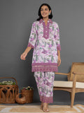 Yufta Purple Cotton Schiffli Co-Ord Set With Lace | Grocsy