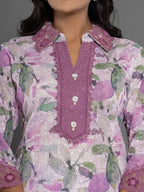 Yufta Purple Cotton Schiffli Co-Ord Set With Lace | Grocsy