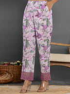 Yufta Purple Cotton Schiffli Co-Ord Set With Lace | Grocsy