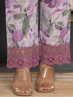 Yufta Purple Cotton Schiffli Co-Ord Set With Lace | Grocsy