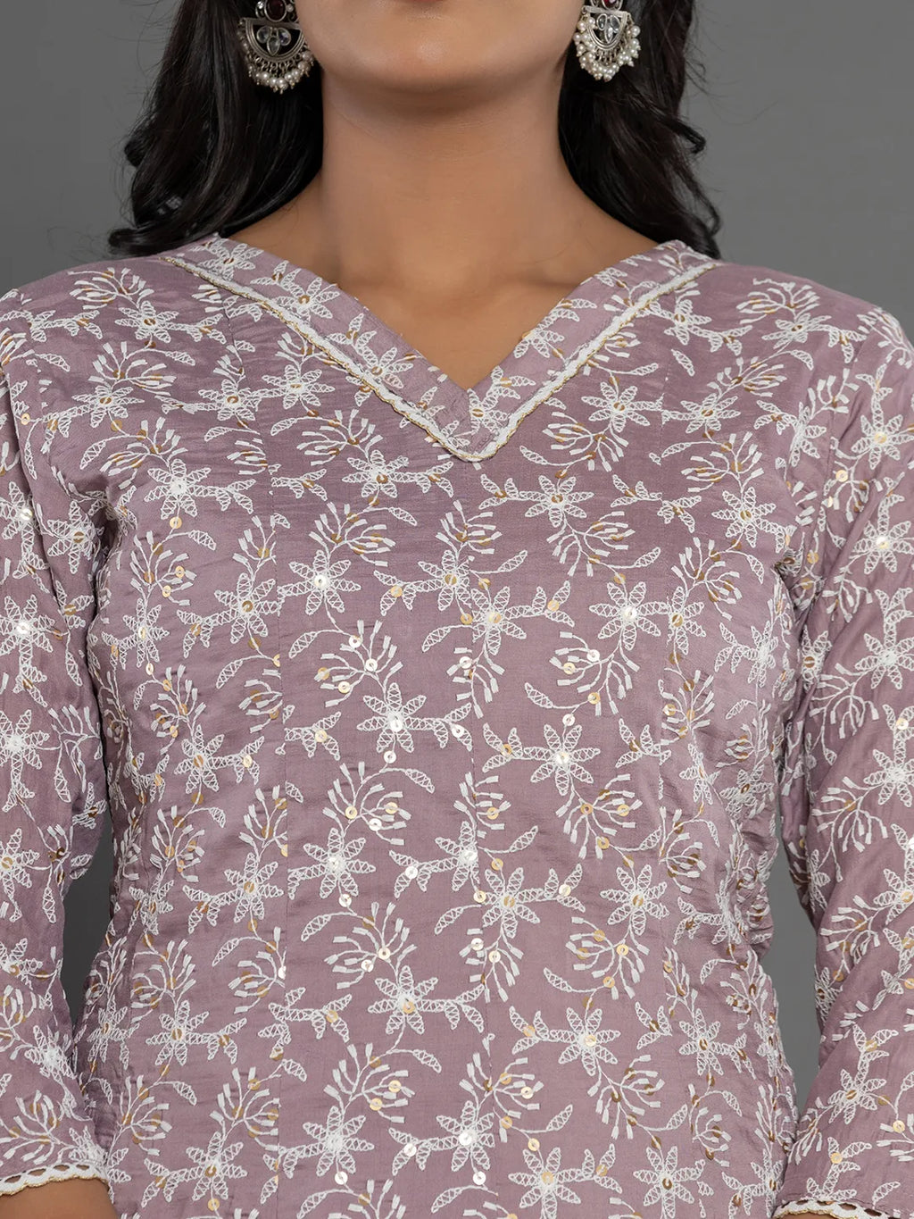Yufta Purple Cotton Silk Embroidered Anarkali Kurta Dupatta Set | Grocsy