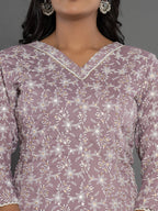 Yufta Purple Cotton Silk Embroidered Anarkali Kurta Dupatta Set | Grocsy