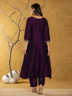 Yufta Purple Embroidered Anarkali Kurta Dupatta Set | Grocsy