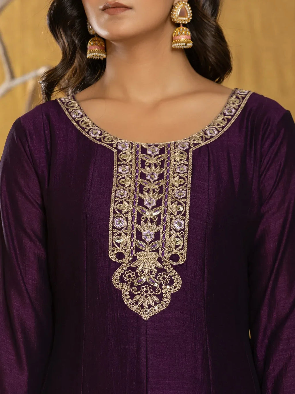 Yufta Purple Embroidered Anarkali Kurta Dupatta Set | Grocsy
