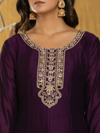 Yufta Purple Embroidered Anarkali Kurta Dupatta Set | Grocsy