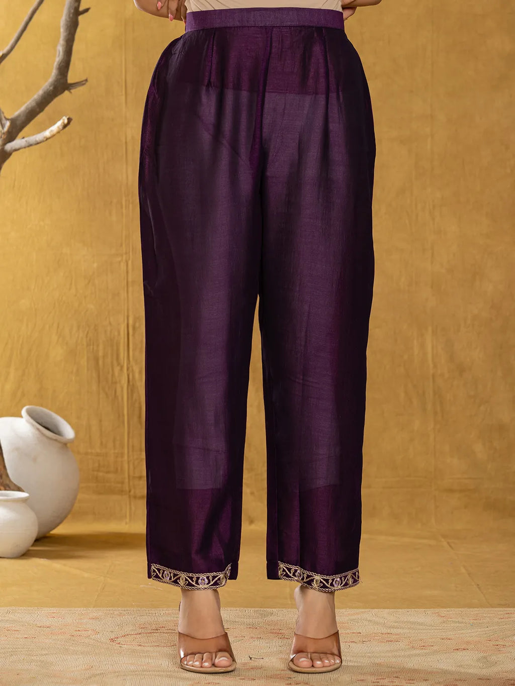 Yufta Purple Embroidered Anarkali Kurta Dupatta Set | Grocsy