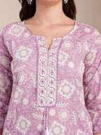 Yufta Purple Ethnic Motifs Print Straight Kurta Trouser Dupatta Set | Grocsy