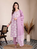 Yufta Purple Ethnic Motifs Print Straight Kurta Trouser Dupatta Set | Grocsy