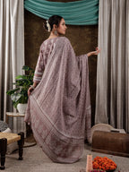 Yufta Purple Ethnic Motifs Pure Cotton Kurta Dupatta Set With Lace Detailing | Grocsy