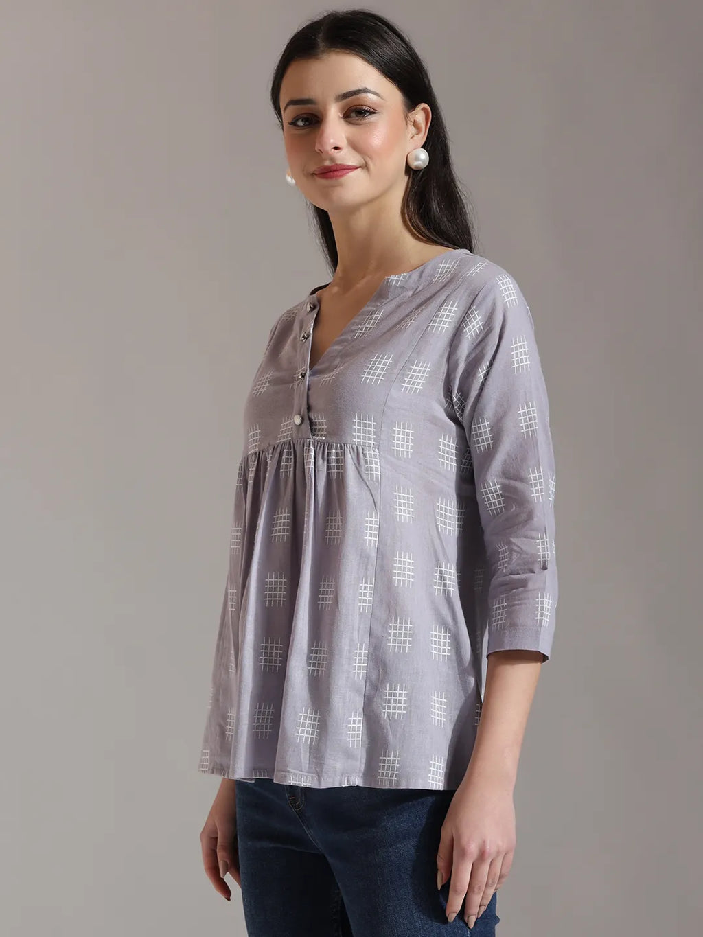 Yufta Purple Handloom Cotton Gathered Or Pleated Top | Grocsy
