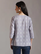Yufta Purple Handloom Cotton Gathered Or Pleated Top | Grocsy