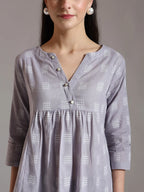 Yufta Purple Handloom Cotton Gathered Or Pleated Top | Grocsy
