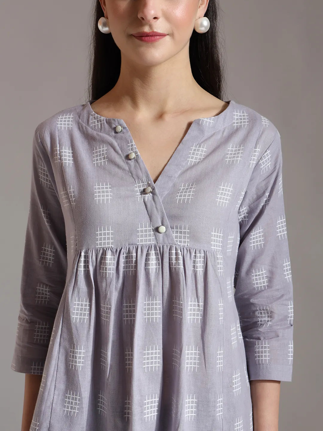 Yufta Purple Handloom Cotton Gathered Or Pleated Top | Grocsy