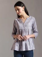 Yufta Purple Handloom Cotton Gathered Or Pleated Top | Grocsy