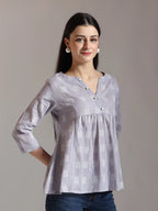 Yufta Purple Handloom Cotton Gathered Or Pleated Top | Grocsy
