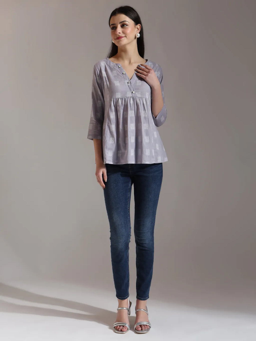 Yufta Purple Handloom Cotton Gathered Or Pleated Top | Grocsy