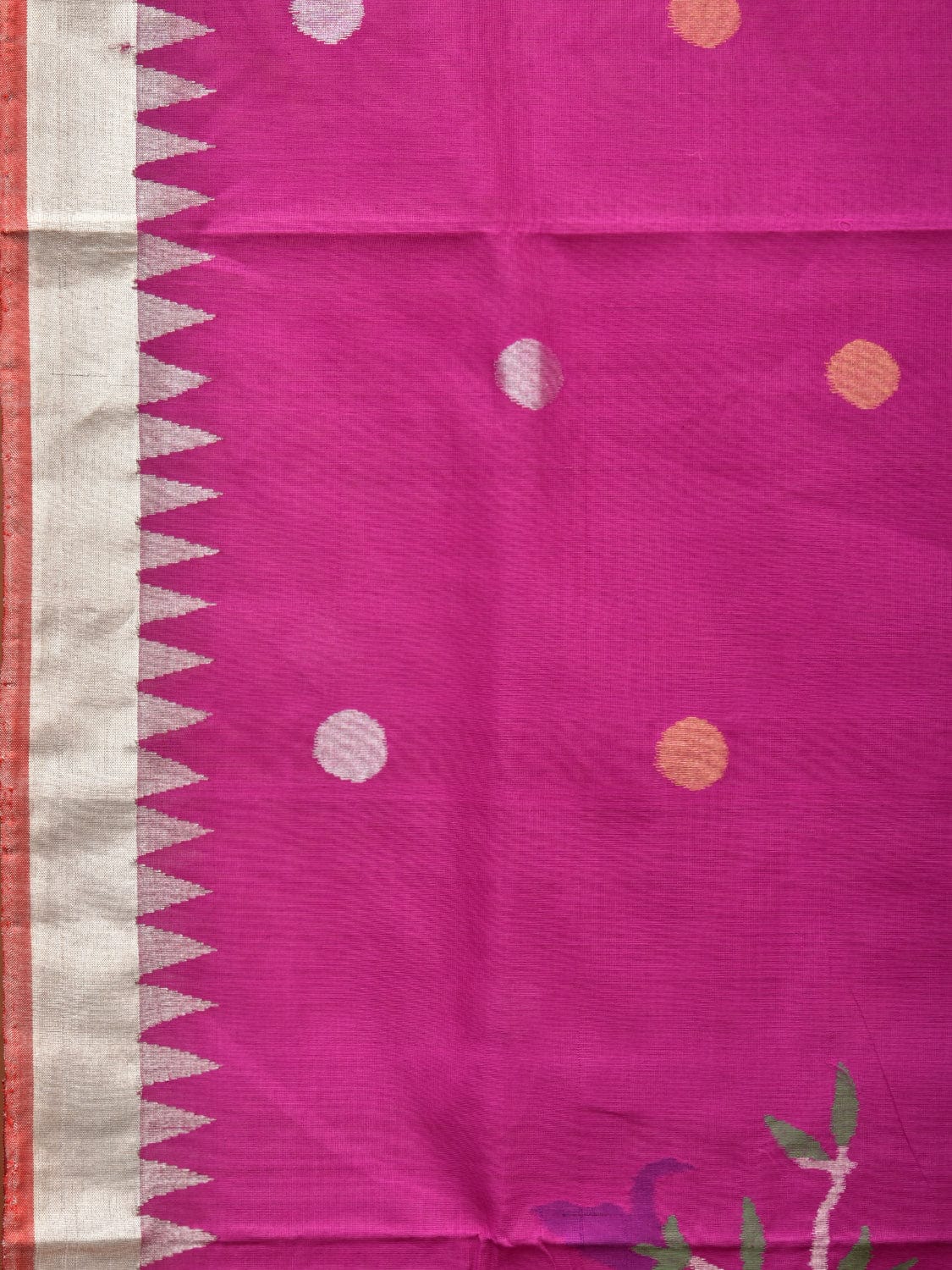 Purple Khadi Cotton Handloom Saree with Plant and Birds Pallu Design - Global Threads | Grocsy