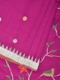 Purple Khadi Cotton Handloom Saree with Plant and Birds Pallu Design - Global Threads | Grocsy