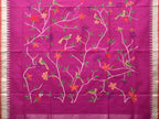 Purple Khadi Cotton Handloom Saree with Plant and Birds Pallu Design - Global Threads | Grocsy