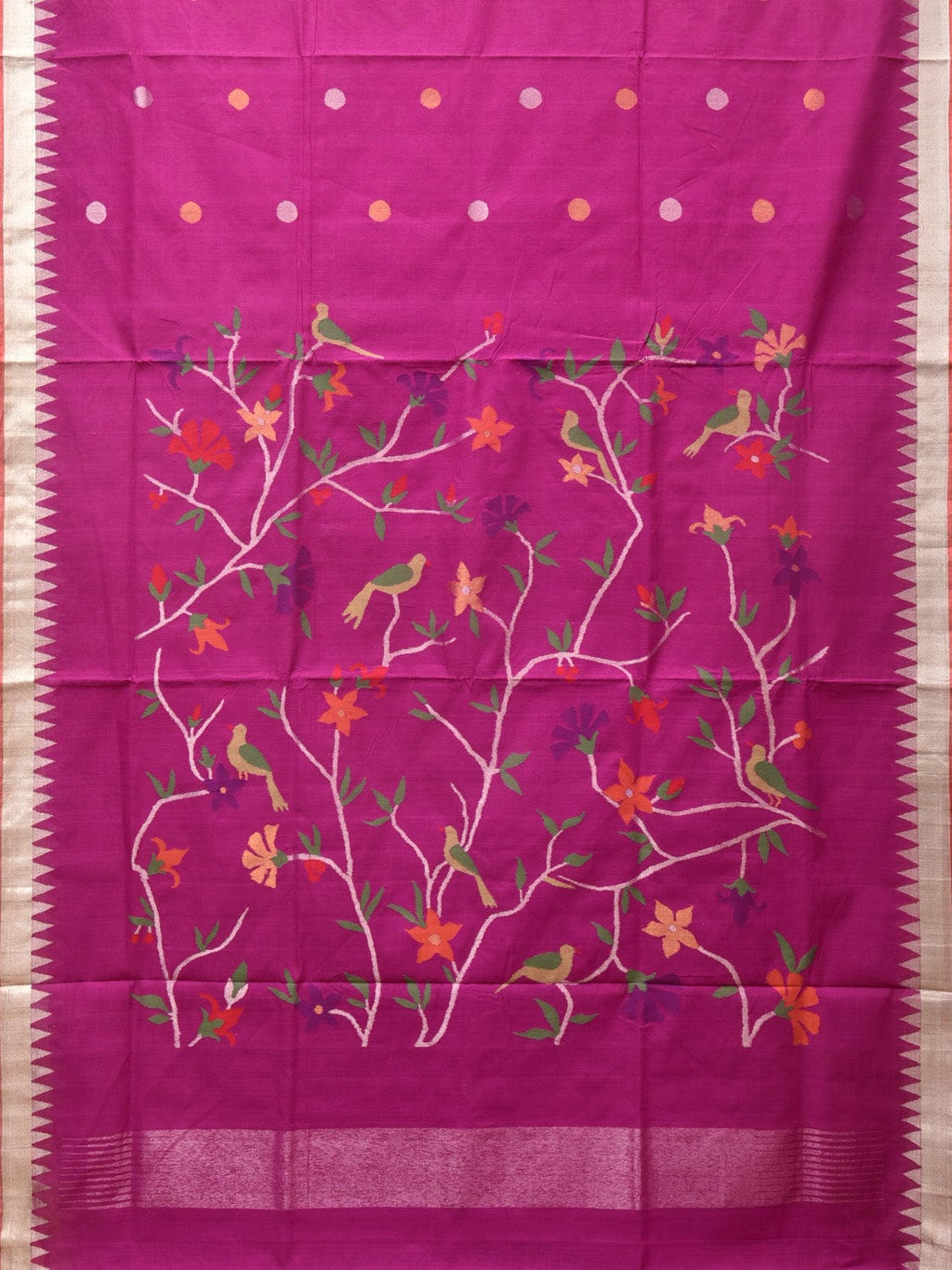 Purple Khadi Cotton Handloom Saree with Plant and Birds Pallu Design - Global Threads | Grocsy