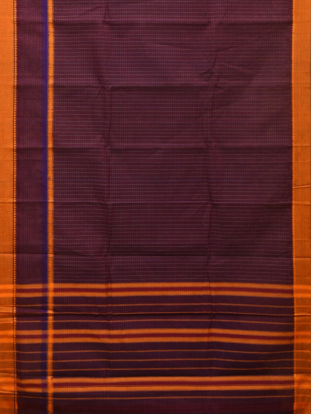 Purple Narayanpet Cotton Handloom Saree with Checks Design No Blouse - Global Threads | Grocsy