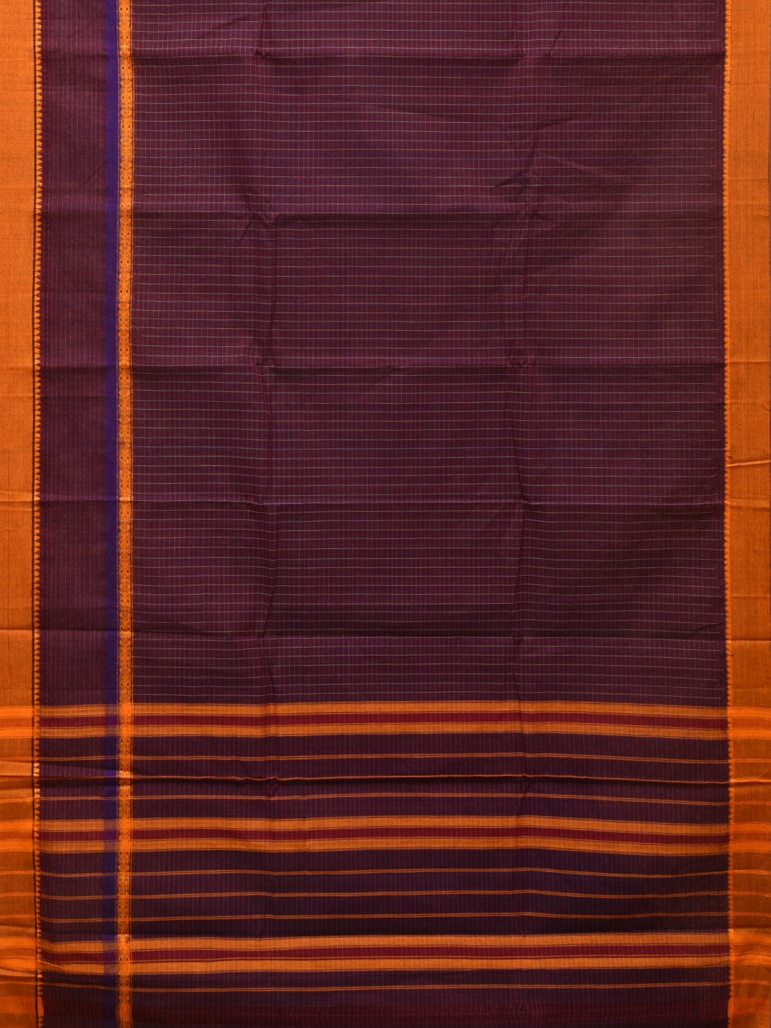 Purple Narayanpet Cotton Handloom Saree with Checks Design No Blouse - Global Threads | Grocsy
