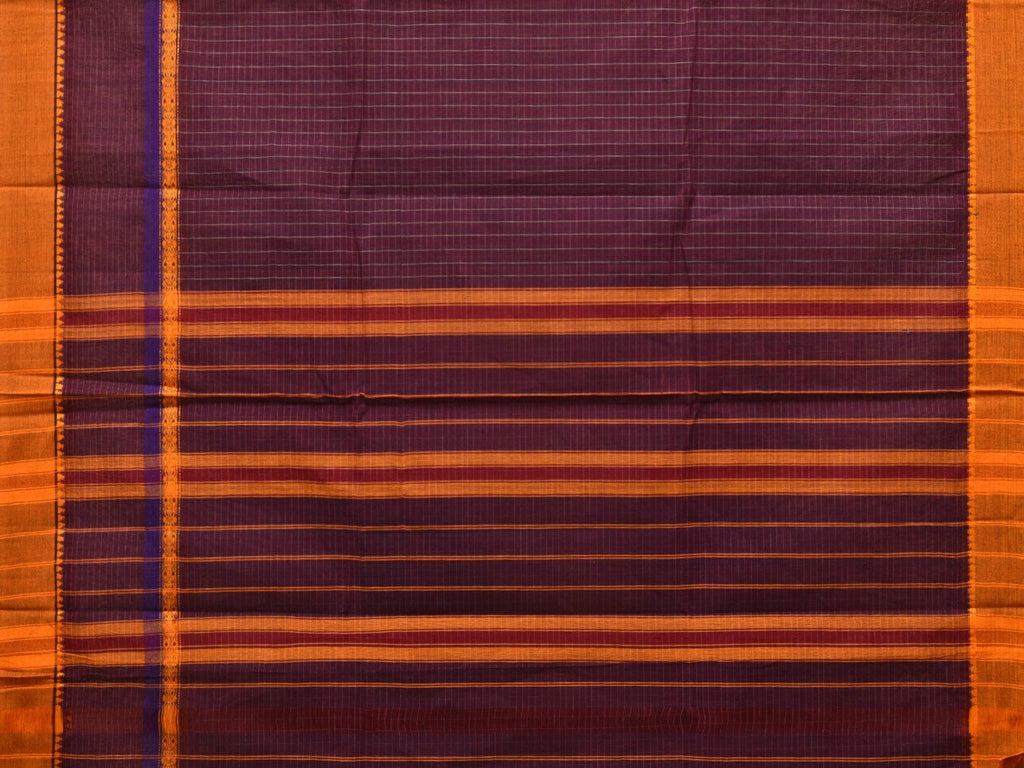 Purple Narayanpet Cotton Handloom Saree with Checks Design No Blouse - Global Threads | Grocsy