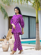 Yufta Purple Polka Dot Print Top And Trouser Co Ord Set | Grocsy